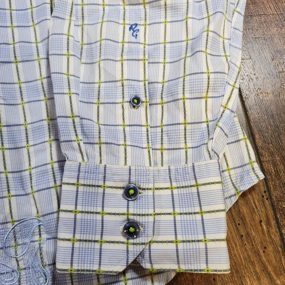 Robert Graham Mens Size 2XL Sport Shirt Checkered Paisley Flip Cuffs Classic Fit - Picture 4 of 13